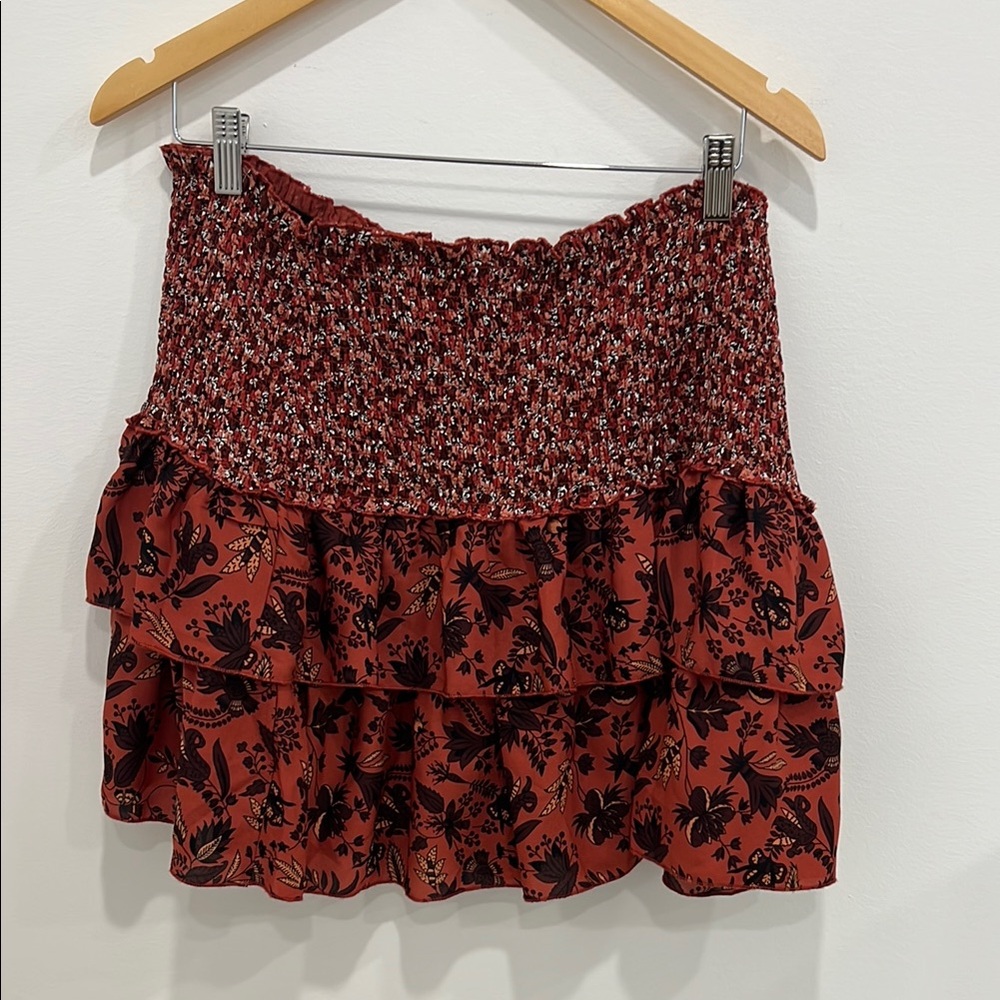 Meg and Margot Red and Black Smocked Bubble Mini Skirt - Picture 2 of 6